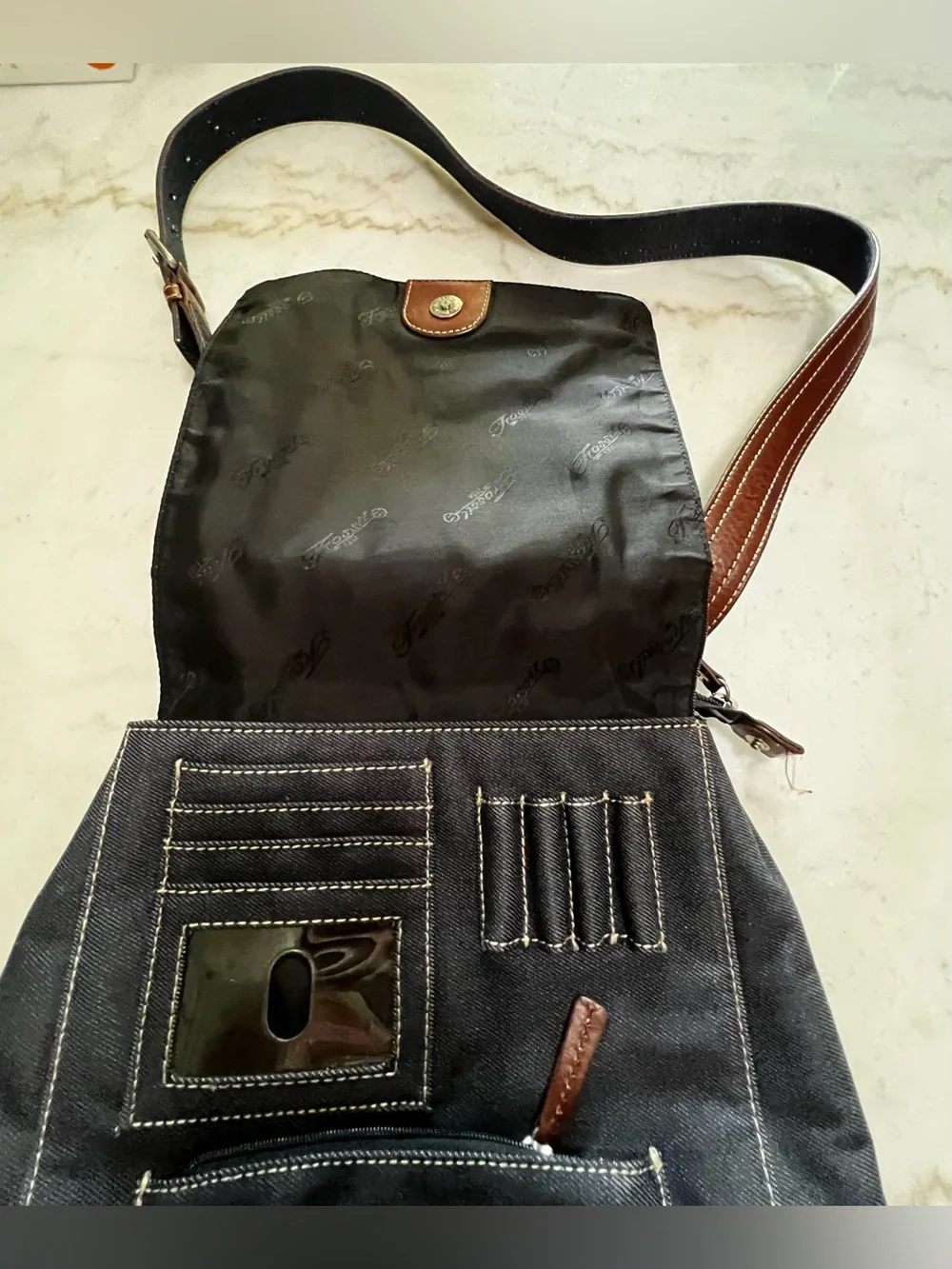 Fossil Dark Denim Large Crossbody Satchel Bag